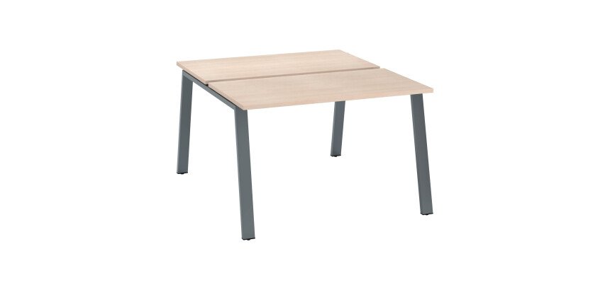 Eiland van 2 werkposten ECLA lichte eik B 120 x D 60 cm met metalen onderstel