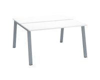 Island of 2 desks ECLA white W 140 x D 60 cm with metallic undercarriage finish in aluminium