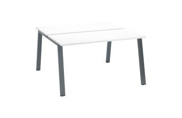Eiland van 2 werkposten ECLA wit B 140 x D 60 cm met metalen onderstel