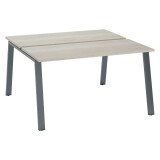 Pôle de 2 bureaux droits chêne gris L 140 x P 60 cm, piétement métal - Arch