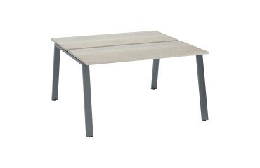 Island of 2 desks ECLA grey oak W 140 x D 60 cm with metallic undercarriage 