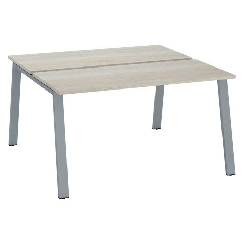 Pôle de 2 bureaux droits chêne gris L 140 x P 60 cm, piétement métal - Arch