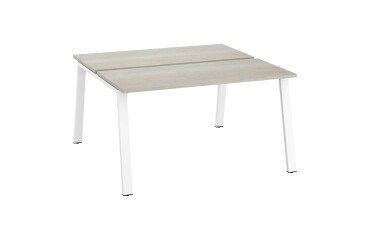 Eiland van 2 werkposten ECLA grijze eik B 140 x D 60 cm met metalen onderstel