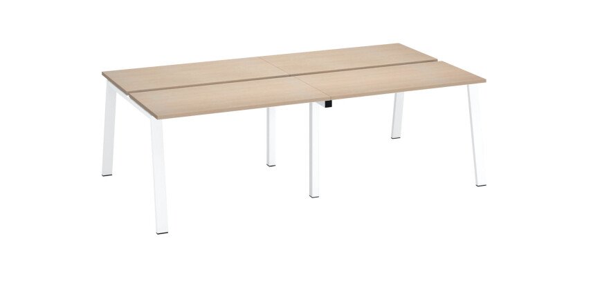 Pôle de 4 bureaux droits chêne clair L 240 x P 126 cm, piétement métal - Arch