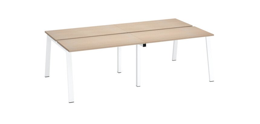 Pôle de 4 bureaux droits chêne clair L 240 x P 126 cm, piétement métal - Arch