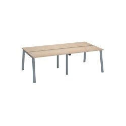 Pôle de 4 bureaux droits chêne clair L 120 x P 60 cm, piétement métal - Arch