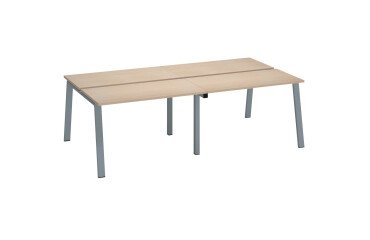 Pôle de 4 bureaux ECLA chêne clair L 240 x P 126 cm piètement métal