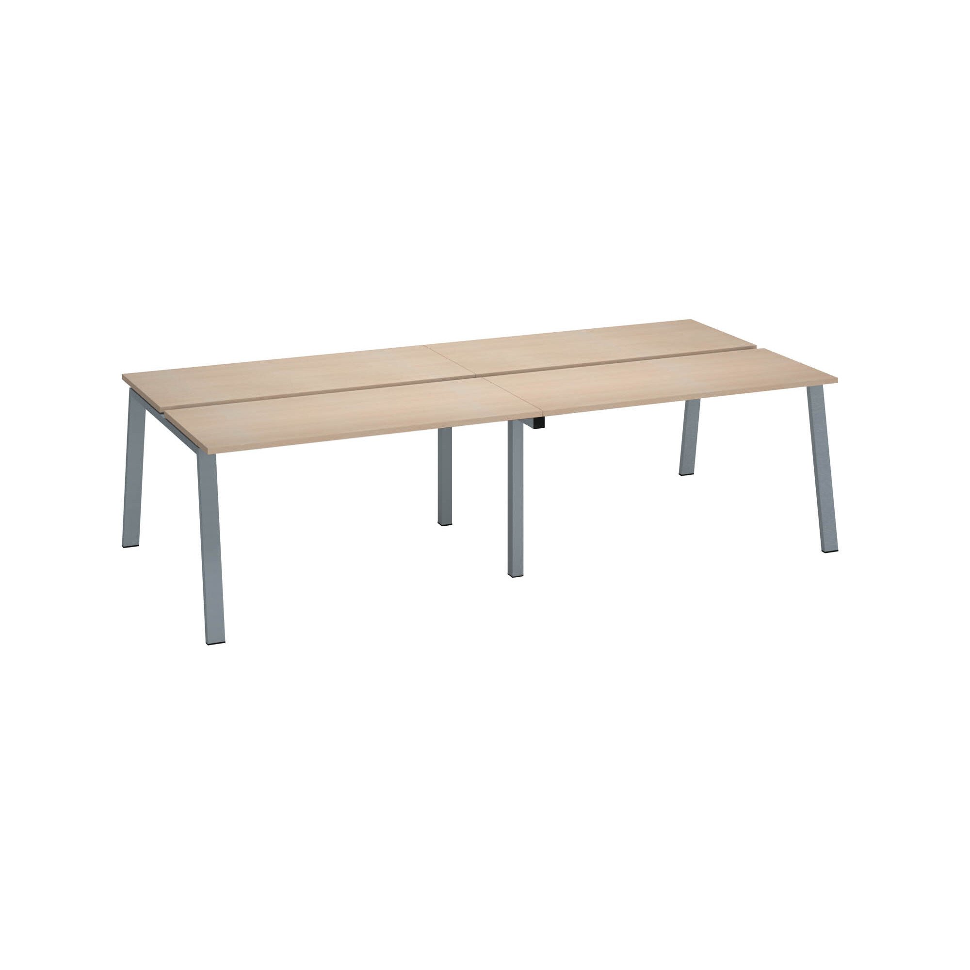 Pôle de 4 bureaux droits chêne clair L 140 x P 60 cm, piétement métal - Arch