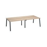 Pôle de 4 bureaux droits chêne clair L 140 x P 60 cm, piétement métal - Arch