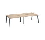 Pôle de 4 bureaux droits chêne clair L 280 x P 126 cm, piétement métal - Arch