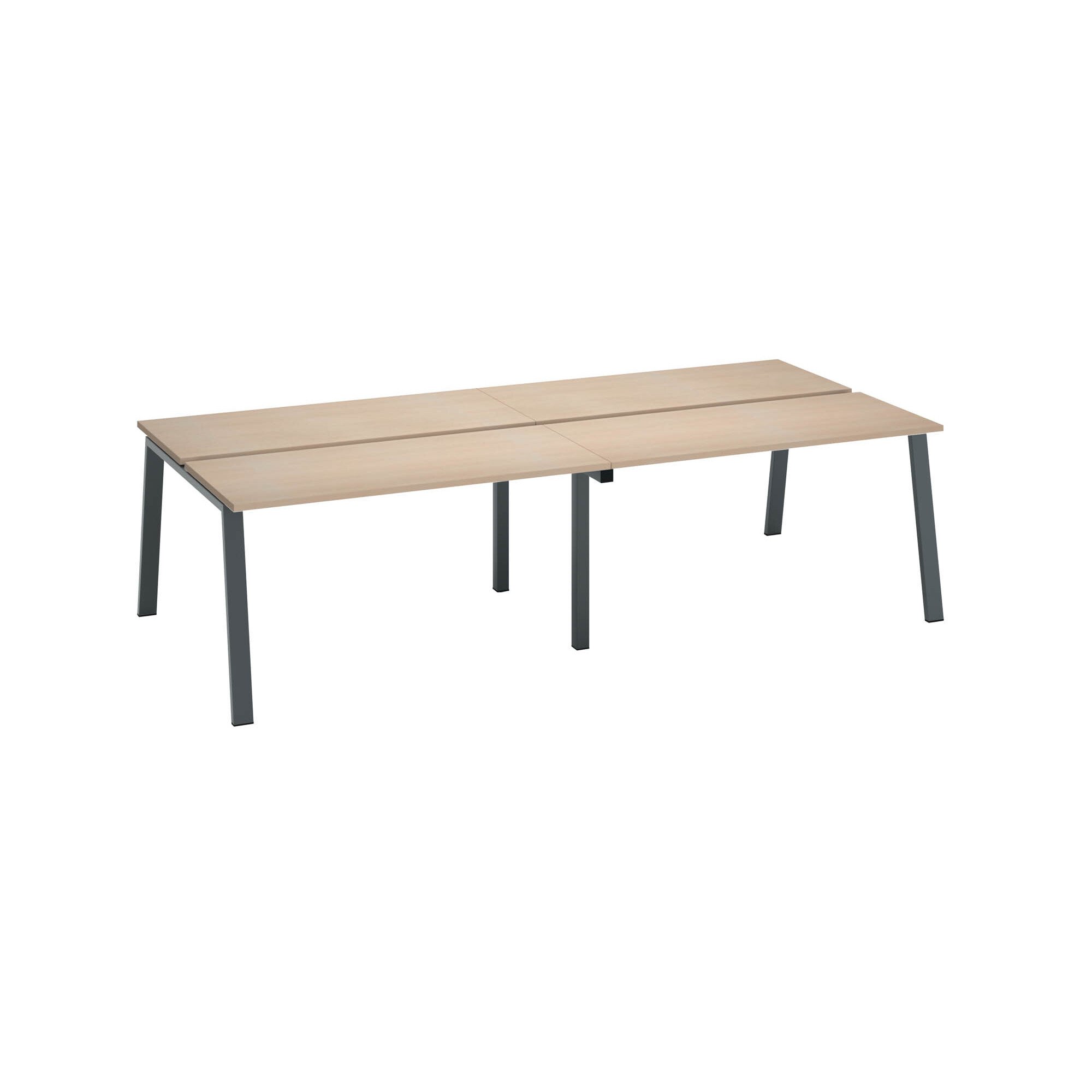 Pôle de 4 bureaux droits chêne clair L 140 x P 60 cm, piétement métal - Arch