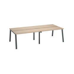 Pôle de 4 bureaux droits chêne clair L 140 x P 60 cm, piétement métal - Arch