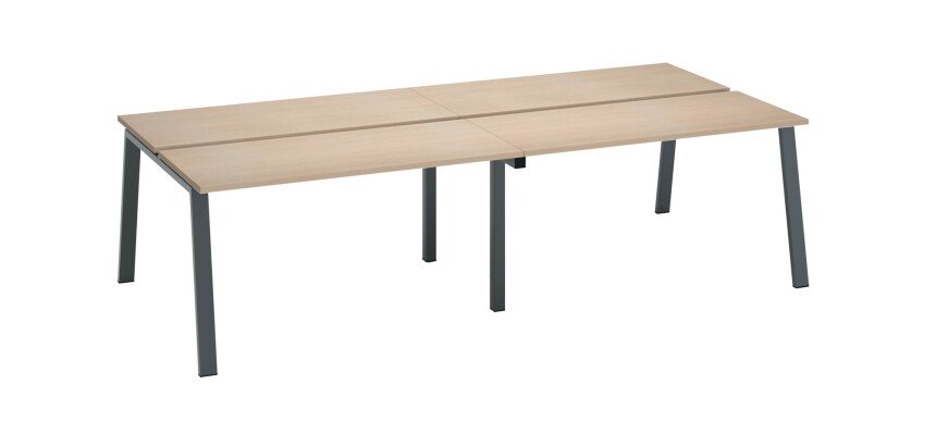 Pôle de 4 bureaux droits chêne clair L 280 x P 126 cm, piétement métal - Arch