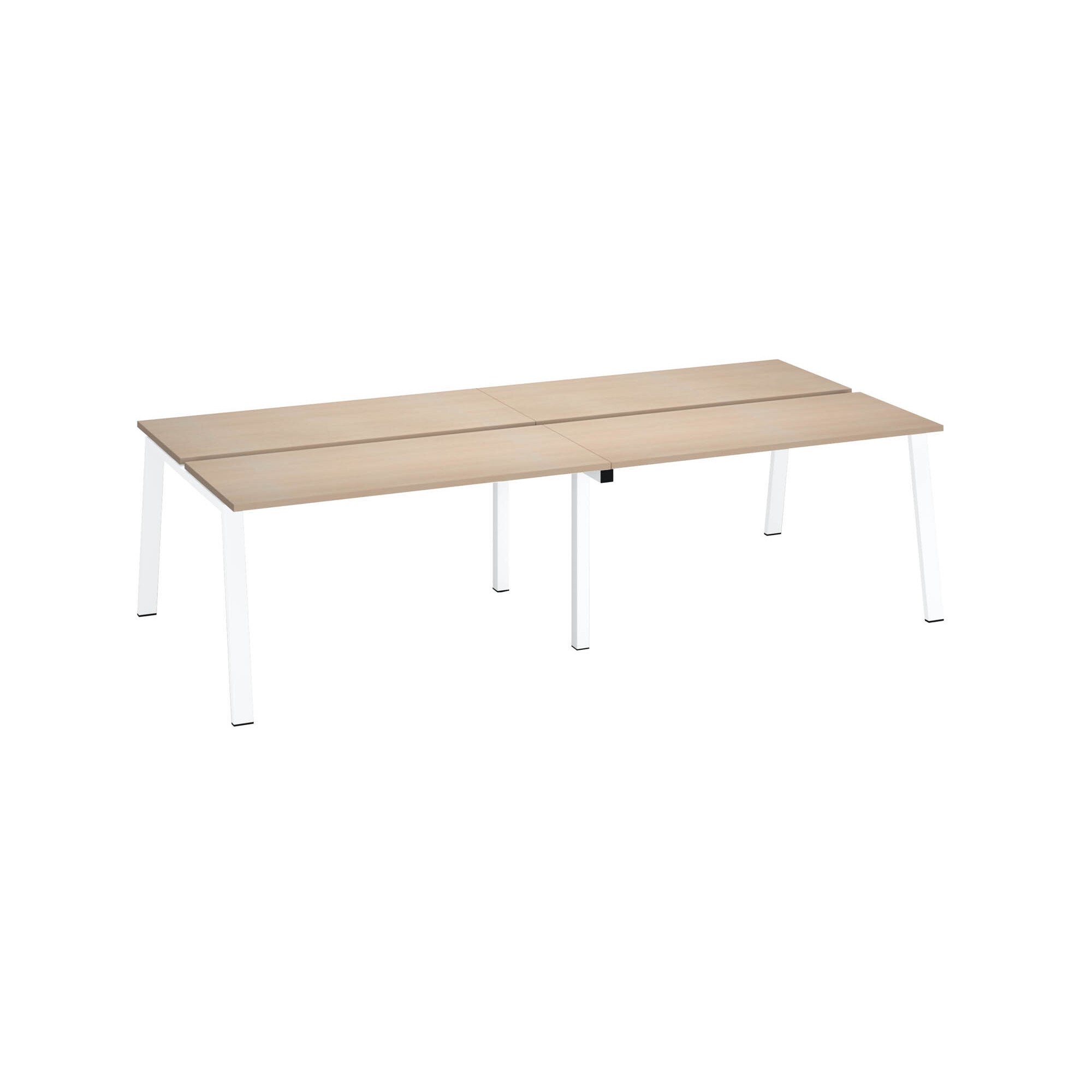 Pôle de 4 bureaux droits chêne clair L 140 x P 60 cm, piétement métal - Arch