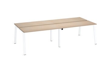 Eiland van 4 werkposten ECLA lichte eik B 140 x D 60 cm onderstel in metaal 