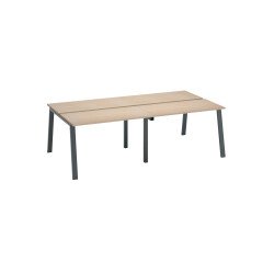 Pôle de 4 bureaux droits chêne clair L 120 x P 60 cm, piétement métal - Arch