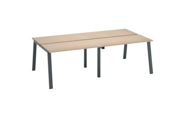 Eiland van 4 werkposten ECLA lichte eik B 120 x D 60 cm onderstel in metaal 