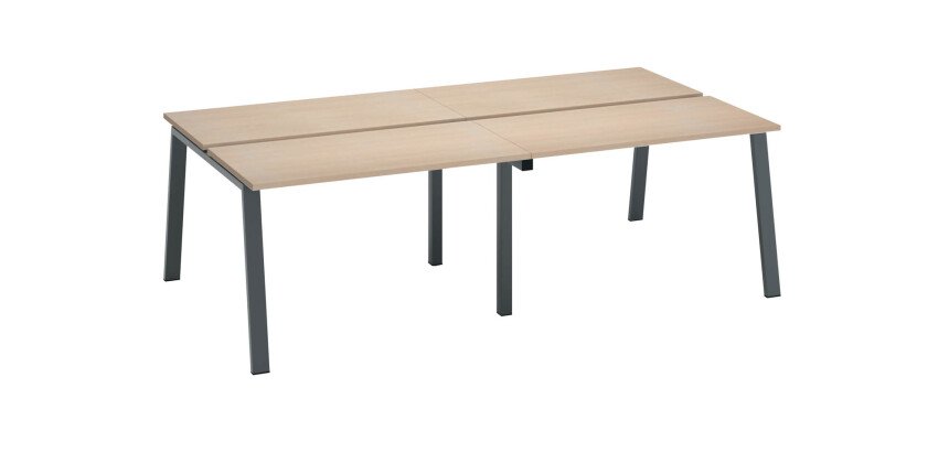 Pôle de 4 bureaux droits chêne clair L 240 x P 126 cm, piétement métal - Arch