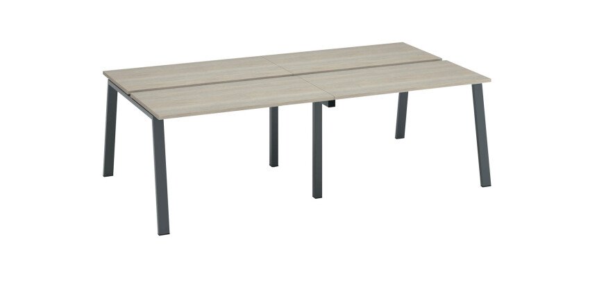 Pôle de 4 bureaux droits chêne gris L 240 x P 126 cm, piétement métal - Arch