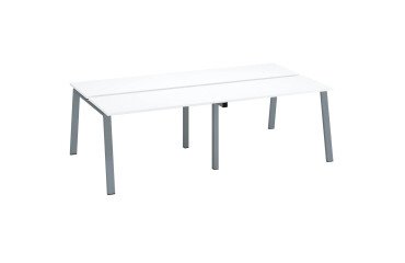 Cluster of 4 ECLA white office desks L 240 x D 126 cm with metal legs