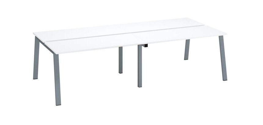 Cluster of 4 white ECLA offices L 280 x D 126 cm metal base