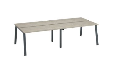 Eiland van 4 werkposten ECLA grijze eik B 140 x D 60 cm onderstel in metaal 