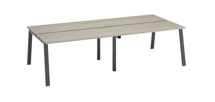 Vierfachbüro-Cluster ECLA in grauer Eiche, B 280 x T 126 cm, Metallgestell