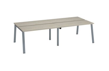 Pôle de 4 bureaux ECLA chêne gris L 280 x P 126 cm piètement métal