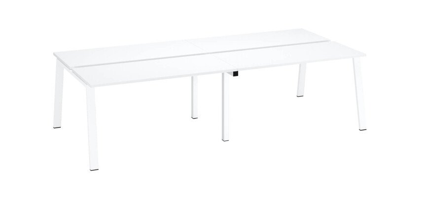 Pôle de 4 bureaux droits blanc L 280 x P 126 cm, piétement métal - Arch