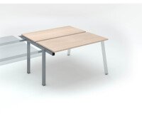 Eiland van 2 werkposten ECLA lichte eik B 140 x D 60 cm onderstel in metaal aluminium - aanbouwelement