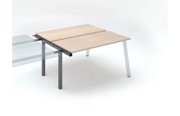 Eiland van 2 werkposten ECLA lichte eik B 140 x D 60 cm onderstel in metaal - aanbouwelement