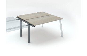 Insel von 2 Arbeitstischen Ecla graue Eiche B 140 x T 60 cm Gestell in Metall - Anbauelement 