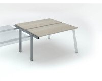 Eiland van 2 werkposten ECLA grijze eik B 140 x D 60 cm onderstel in metaal aluminium - aanbouwelement