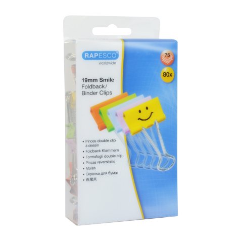 Foldback paper clips Emojis 19 mm Rapesco assortment - box of 80