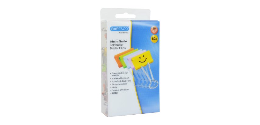 Doppelklammer Emojis 19 mm Rapesco in verschiedenen Farben - Packung mit 80 Stück