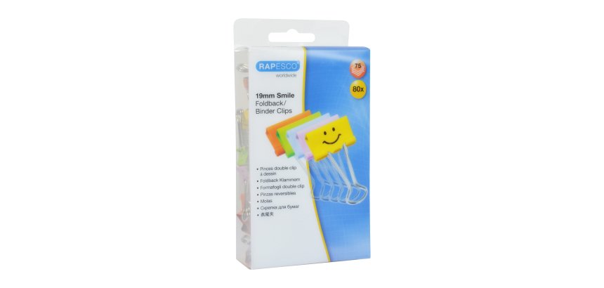 Pince double clip Emojis 19mm Rapesco couleurs assorties - Boîte de 80