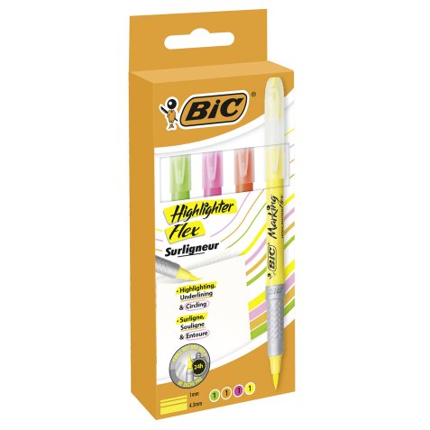 Marker met penseelpunt Highlighter Flex Bic - hoesje van 4