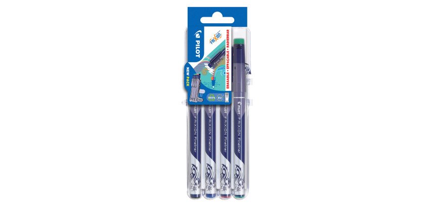 Stylo feutre Pilot Frixion Fineliner pointe 1,3 mm - écriture fine - Etuis de 4 couleurs classiques assorties