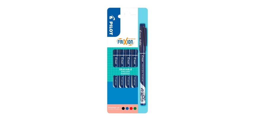 Stylo feutre Pilot Frixion Fineliner pointe 1,3 mm - écriture fine - Etuis de 4 couleurs classiques assorties