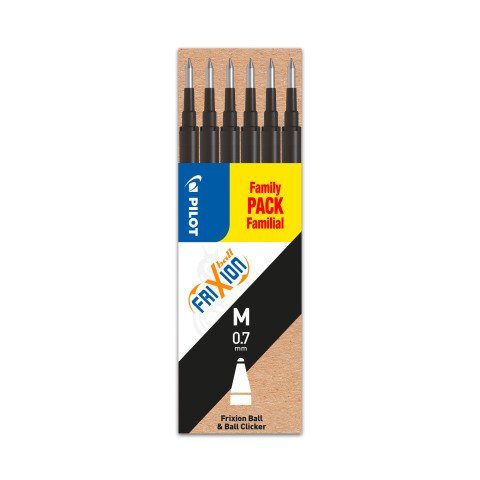 Recarga para bolígrafo borrable Pilot FriXion punta media 0,7 mm - Paquete de 6 negro
