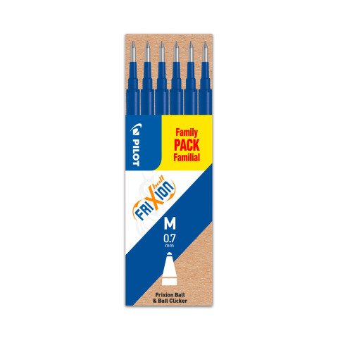 Recarga para bolígrafo borrable Pilot FriXion punta media 0,7 mm - Paquete de 6 azul