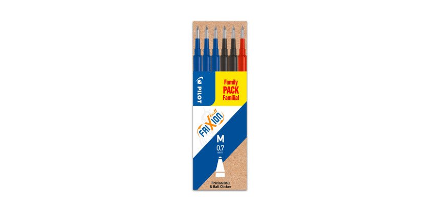 Recharge pour stylo effaçable Pilot FriXion pointe moyenne 0,7 mm - Pochette de 6