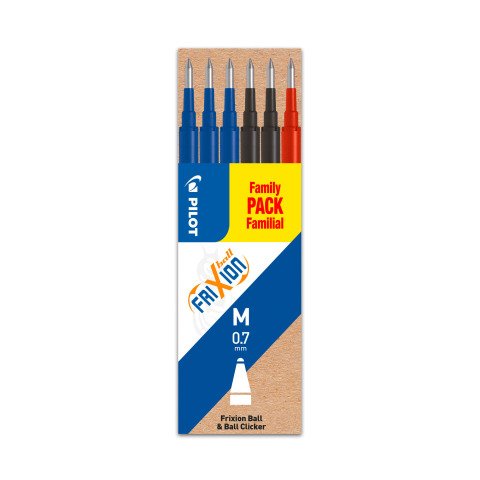 Recarga para bolígrafo borrable Pilot FriXion punta media 0,7 mm - Paquete de 6 surtidos azul, negro , rojo.