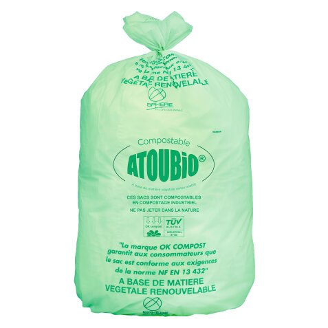 Müllbeutel 130 Liter bioabbaubar ATOUBIO grün - Schachtel von 100