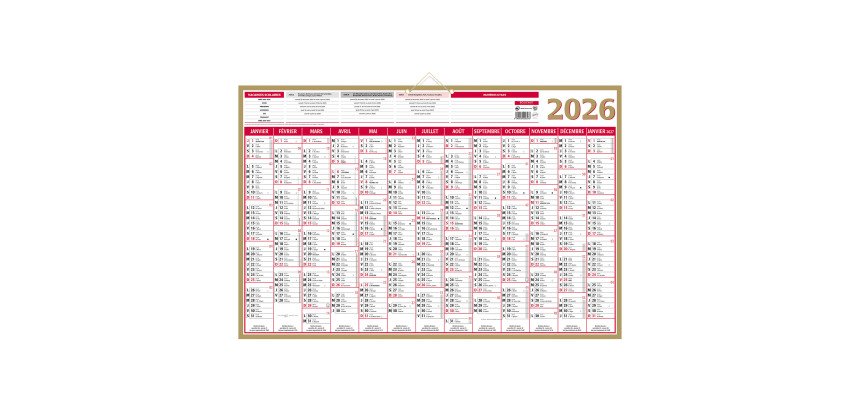 Calendrier annuel mural 2026 - Or - L 65 x 43 cm