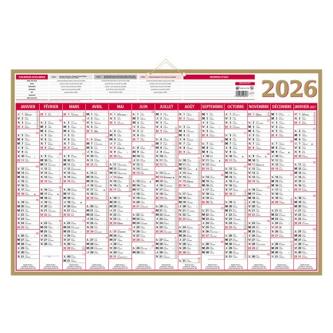 Calendrier annuel mural 2026 - Or - L 65 x 43 cm