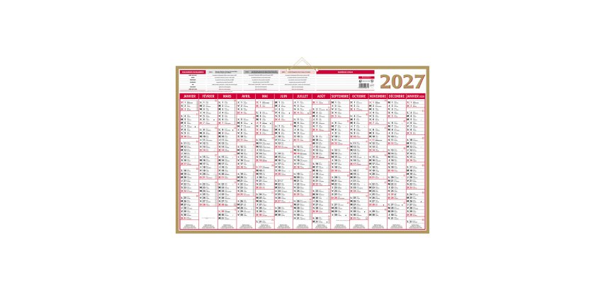Calendrier annuel mural 2027 - Or - L 65 x 43 cm