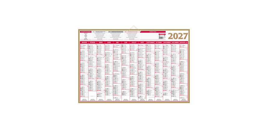 Calendrier semestriel mural année 2027 - 21 x 26,5 cm - 13 mois