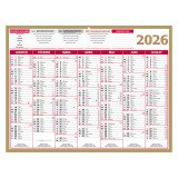 Calendrier semestriel mural 2026 - Or - L 42 x 32 cm