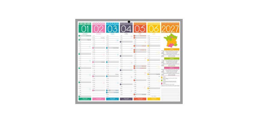 Calendrier semestriel mural 2027 - Tendance - 21 x 26.5 cm